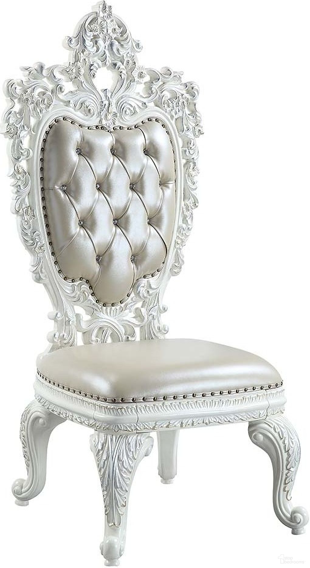 The appearance of Acme Vanaheim Side Chair Set Of 2 In Beige Pu And Antique White Finish designed by ACME in the transitional interior design. This antique white piece of furniture  was selected by 1StopBedrooms from Vanaheim Collection to add a touch of cosiness and style into your home. Sku: DN00679. Material: Wood. Chair Type: Side Chair.