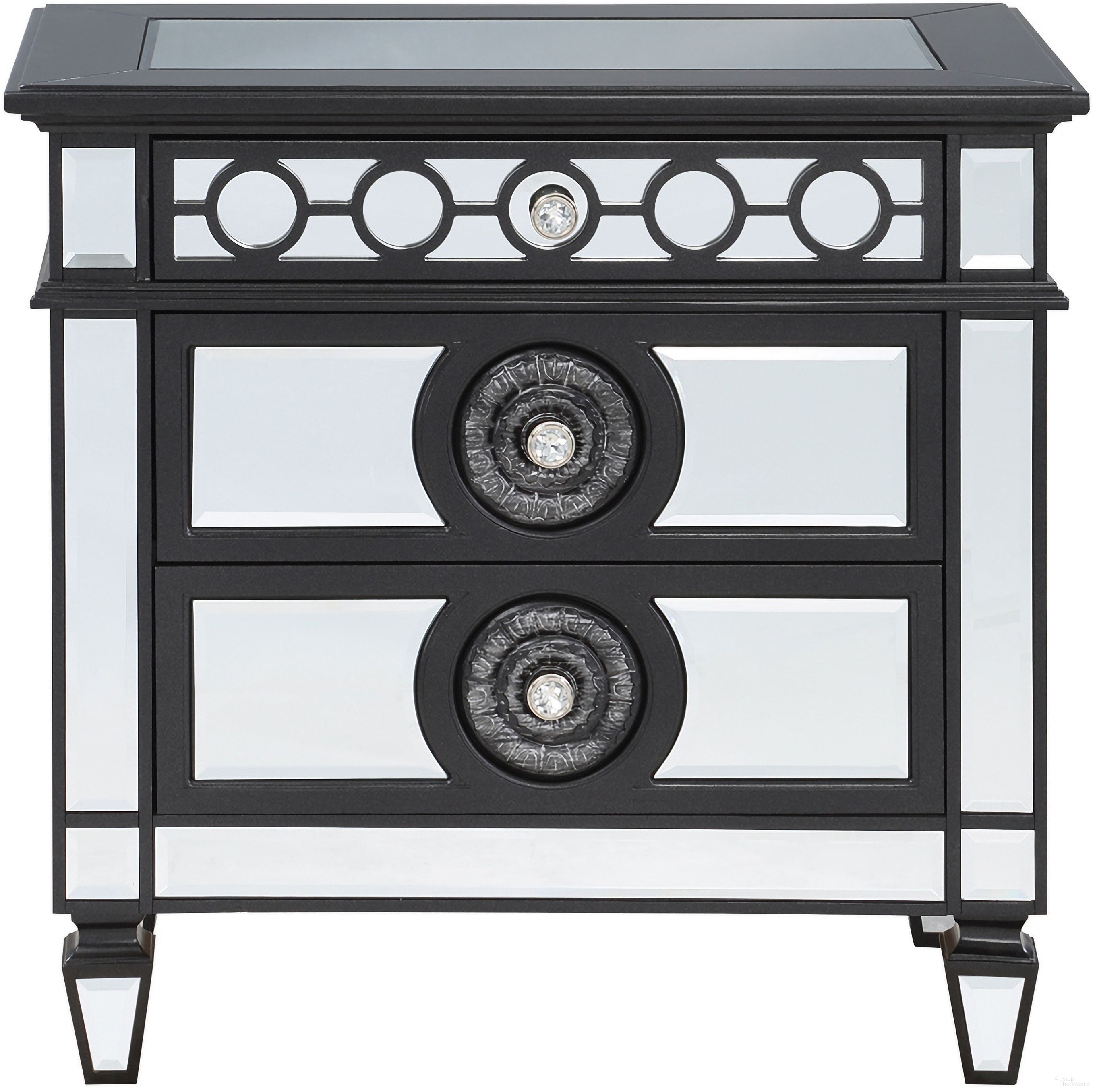 The appearance of Varian II Nightstand In Black Velvet And Silver Finish designed by ACME in the glam interior design. This black piece of furniture was selected by 1StopBedrooms from Varian Ii Collection to add a touch of cosiness and style into your home. Sku: BD00585. Material: Wood.