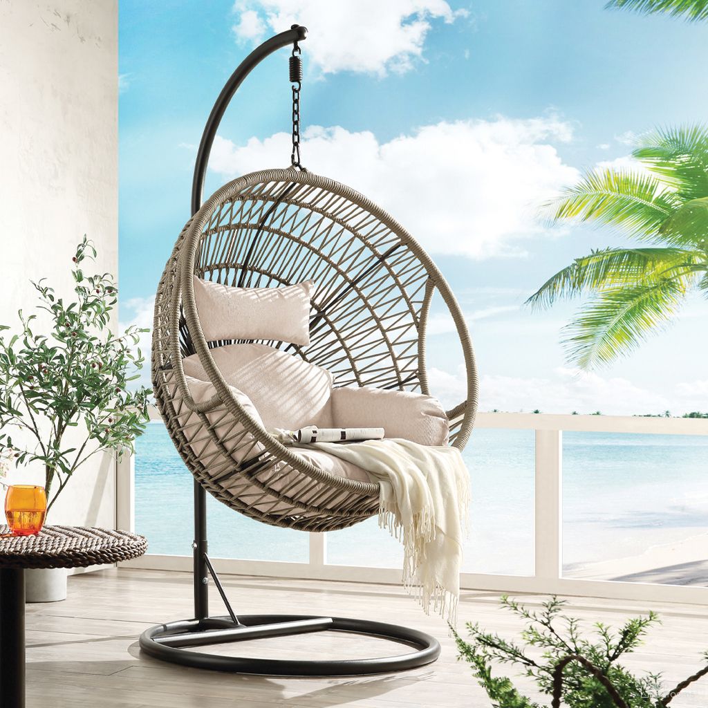The appearance of Acme Vasant Patio Swing Chair With Stand In Fabric And Rope designed by ACME in the modern / contemporary interior design. This rope piece of furniture  was selected by 1StopBedrooms from Vasant Collection to add a touch of cosiness and style into your home. Sku: 45088BSK;45089BASE;45089POL. Material: Metal.