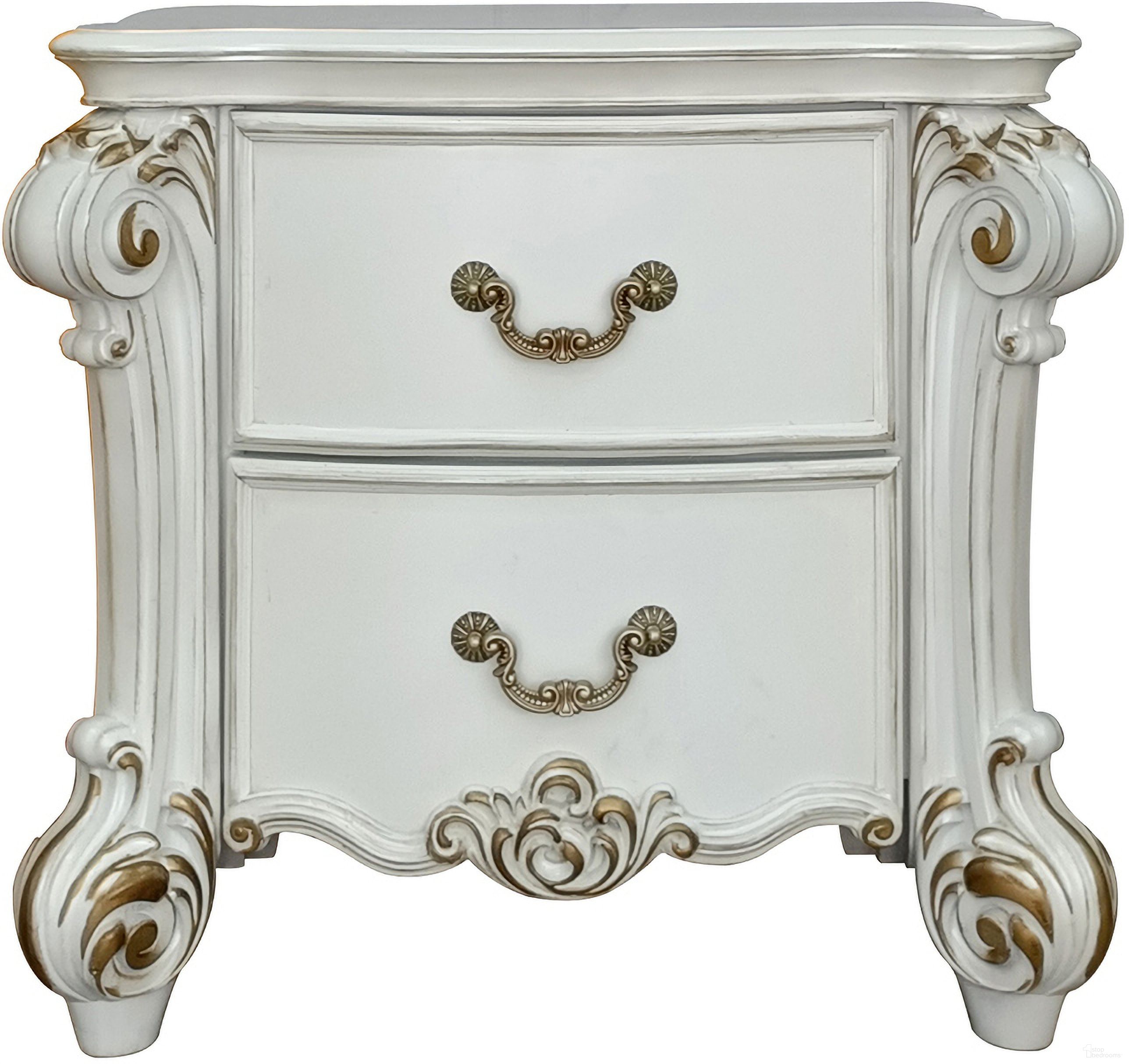 The appearance of Acme Vendom Nightstand In Antique Pearl Finish designed by ACME in the transitional interior design. This antique pearl piece of furniture was selected by 1StopBedrooms from Vendome Collection to add a touch of cosiness and style into your home. Sku: BD01340. Material: Wood.