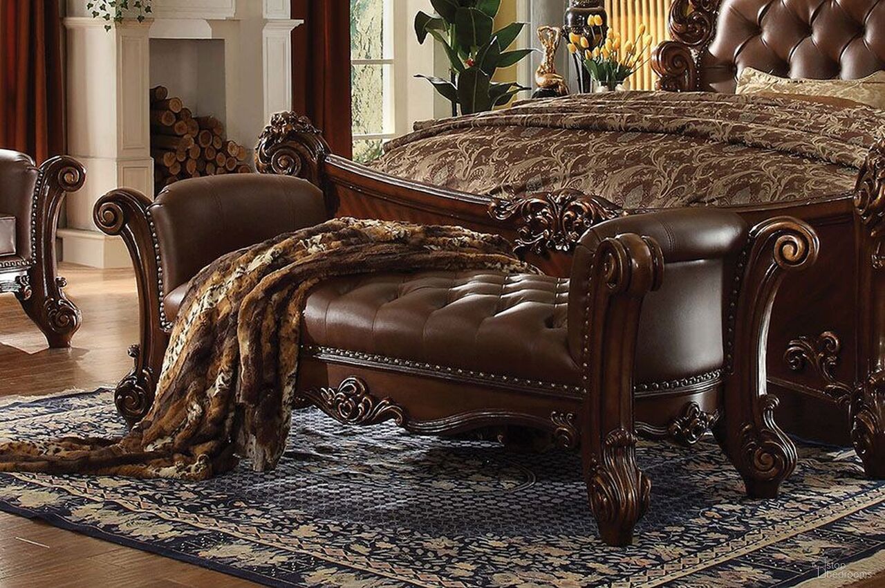 The appearance of Acme Vendome Bench in Cherry designed by ACME in the rustic / southwestern interior design. This cherry piece of furniture was selected by 1StopBedrooms from Vendome Collection to add a touch of cosiness and style into your home. Sku: 96490. Material: Vinyl.