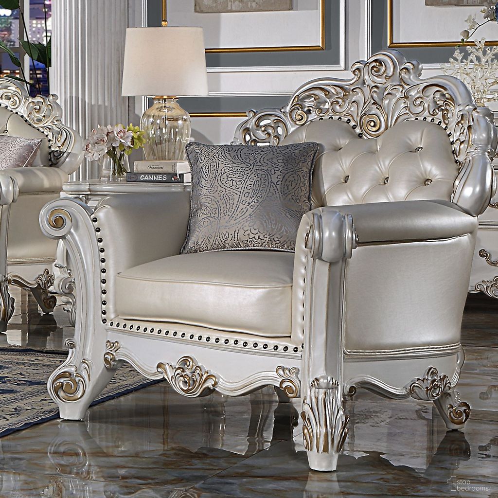 The appearance of Acme Vendome Chair With 1 Pillow designed by ACME in the transitional interior design. This antique pearl piece of furniture was selected by 1StopBedrooms from Vendome Collection to add a touch of cosiness and style into your home. Sku: LV01326. Material: Wood.