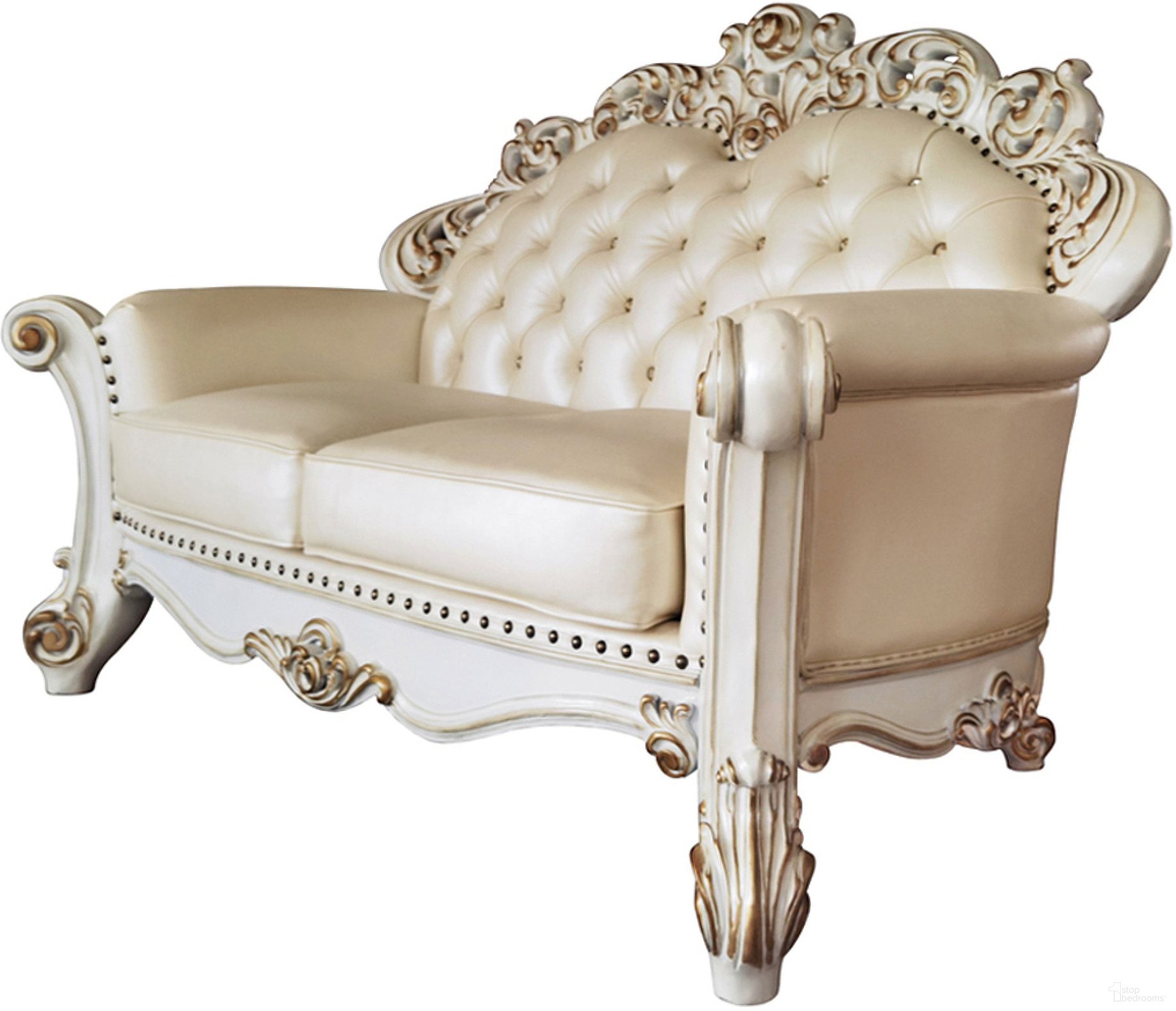 The appearance of Acme Vendome Loveseat With 3 Pillows designed by ACME in the transitional interior design. This antique pearl piece of furniture was selected by 1StopBedrooms from Vendome Collection to add a touch of cosiness and style into your home. Sku: LV01325. Material: Wood.