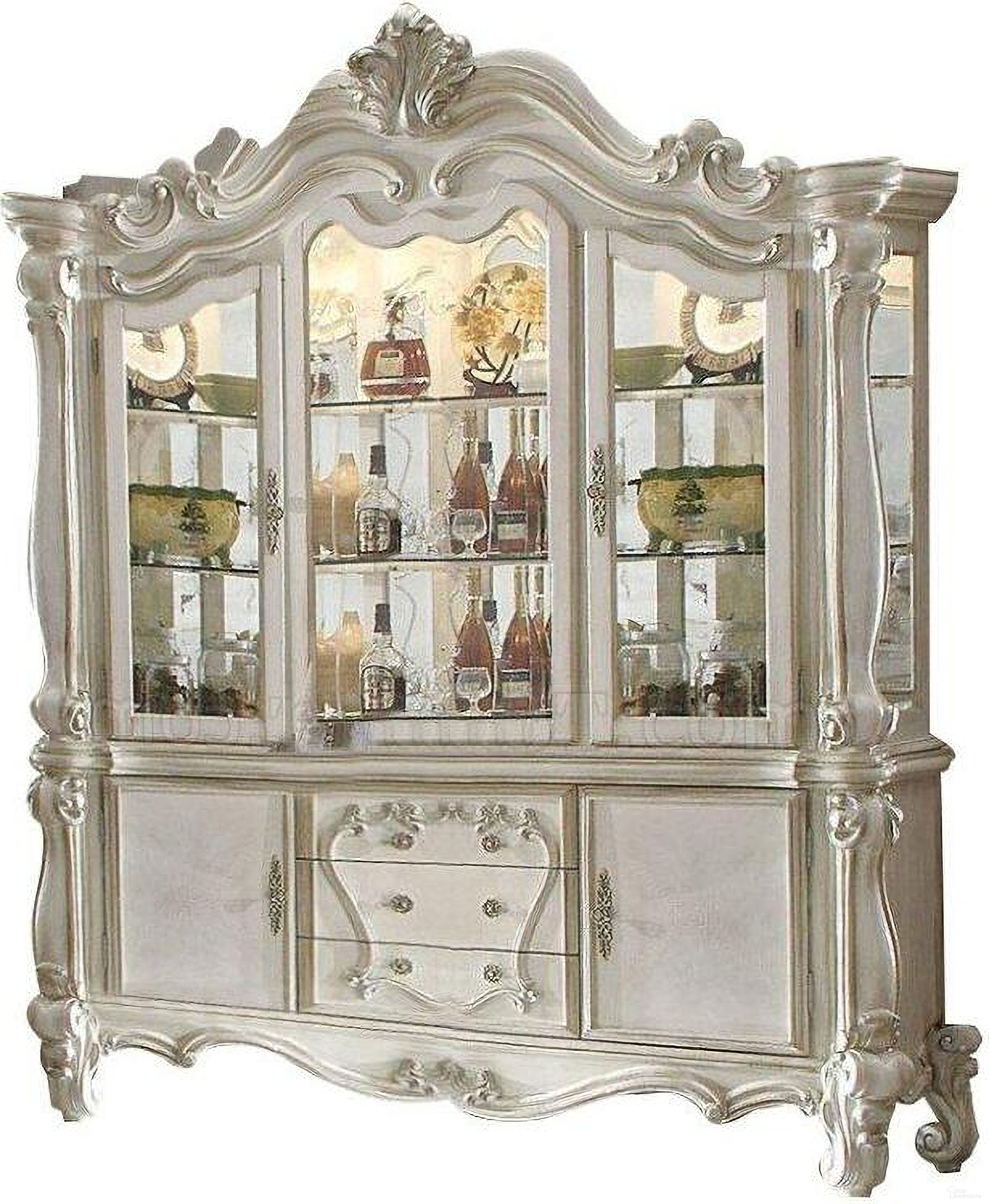 The appearance of Acme Versailles Buffet w/Hutch in Bone White designed by ACME in the rustic / southwestern interior design. This bone white piece of furniture  was selected by 1StopBedrooms from Versailles Collection to add a touch of cosiness and style into your home. Sku: 61134H;61135B. Material: Wood.