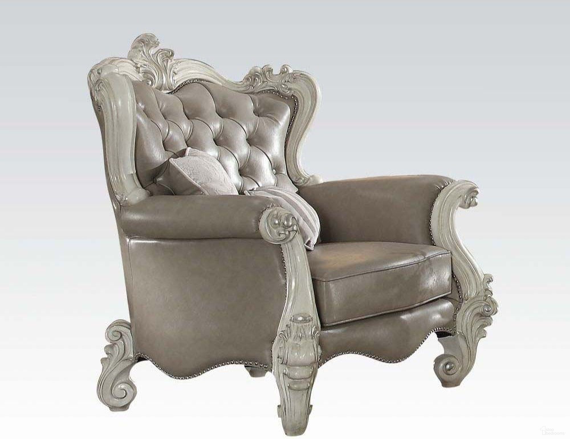 The appearance of Versailles Chair With 2 Pillows In White designed by ACME in the rustic / southwestern interior design. This white piece of furniture was selected by 1StopBedrooms from Versailles Collection to add a touch of cosiness and style into your home. Sku: 52127. Material: Upholstered.