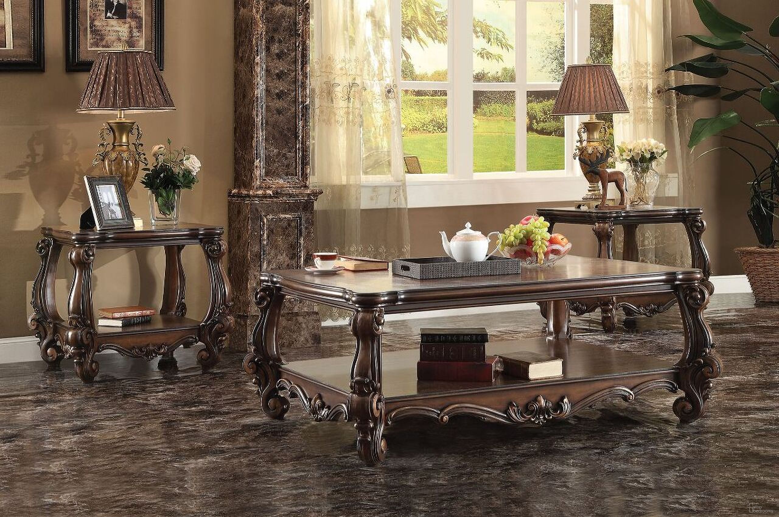 The appearance of Versailles Coffee Table In Cherry Oak designed by ACME in the rustic / southwestern interior design. This cherry oak piece of furniture was selected by 1StopBedrooms from Versailles Collection to add a touch of cosiness and style into your home. Sku: 82120. Material: Wood.