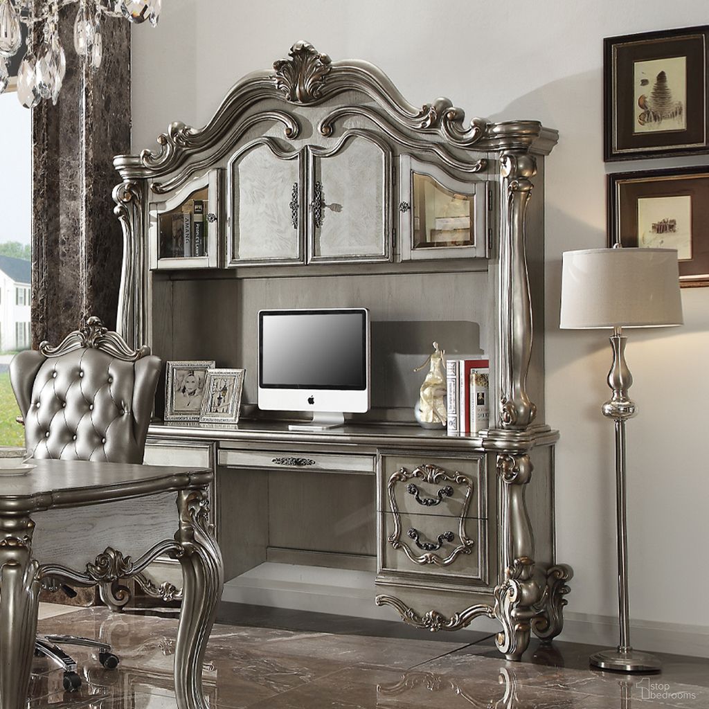 The appearance of Acme Versailles Computer Desk And Hutch In Antique Platinum designed by ACME in the rustic / southwestern interior design. This antique platinum piece of furniture was selected by 1StopBedrooms from Versailles Collection to add a touch of cosiness and style into your home. Sku: 92824H;92825B. Material: Wood.