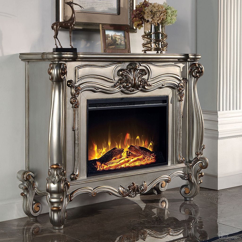 The appearance of Acme Versailles Fireplace In Antique Platinum Finish designed by ACME in the transitional interior design. This antique platinum piece of furniture was selected by 1StopBedrooms from Versailles Collection to add a touch of cosiness and style into your home. Sku: AC01314. Material: Wood.