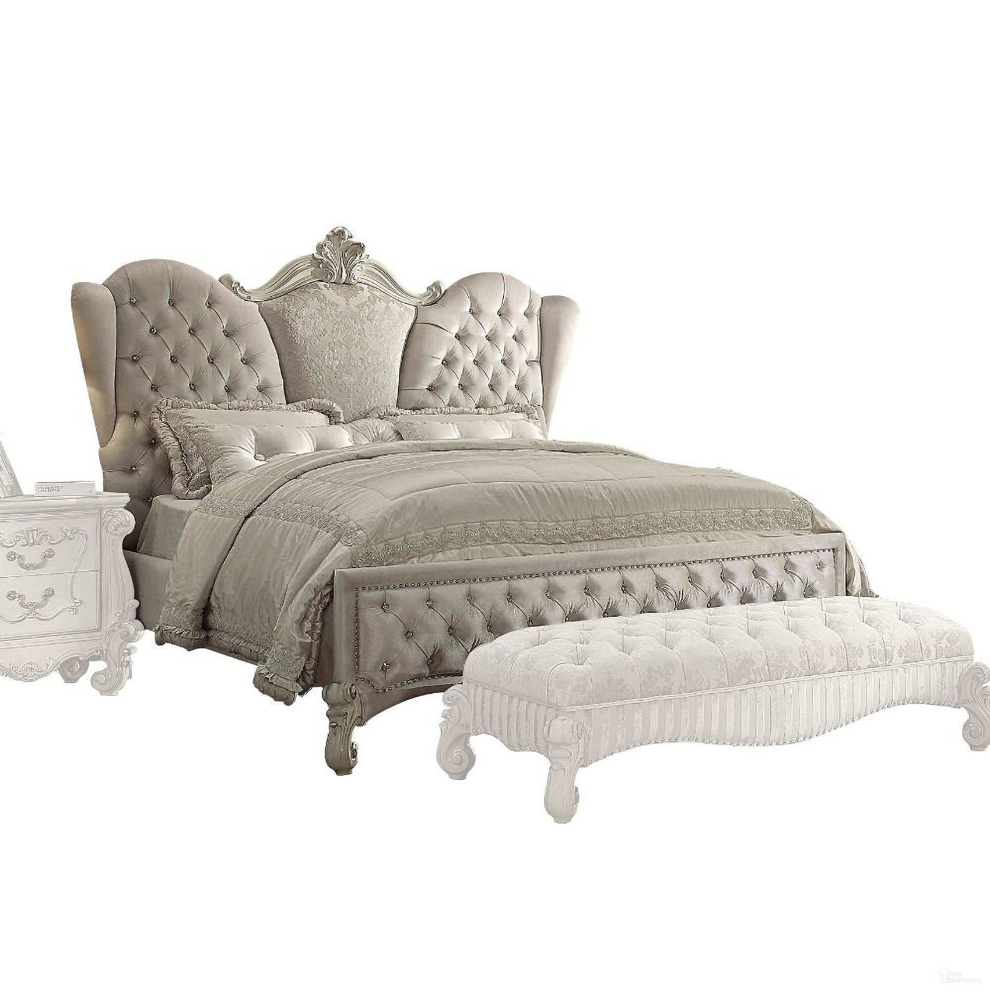 The appearance of Acme Versailles Queen Bed In Ivory Fabric And Bone White designed by ACME in the rustic / southwestern interior design. This bone white piece of furniture was selected by 1StopBedrooms from Versailles Collection to add a touch of cosiness and style into your home. Sku: 21130Q-HB;21131Q-FB;21132Q-R. Bed Type: Panel Bed. Material: Upholstered. Bed Size: Queen.
