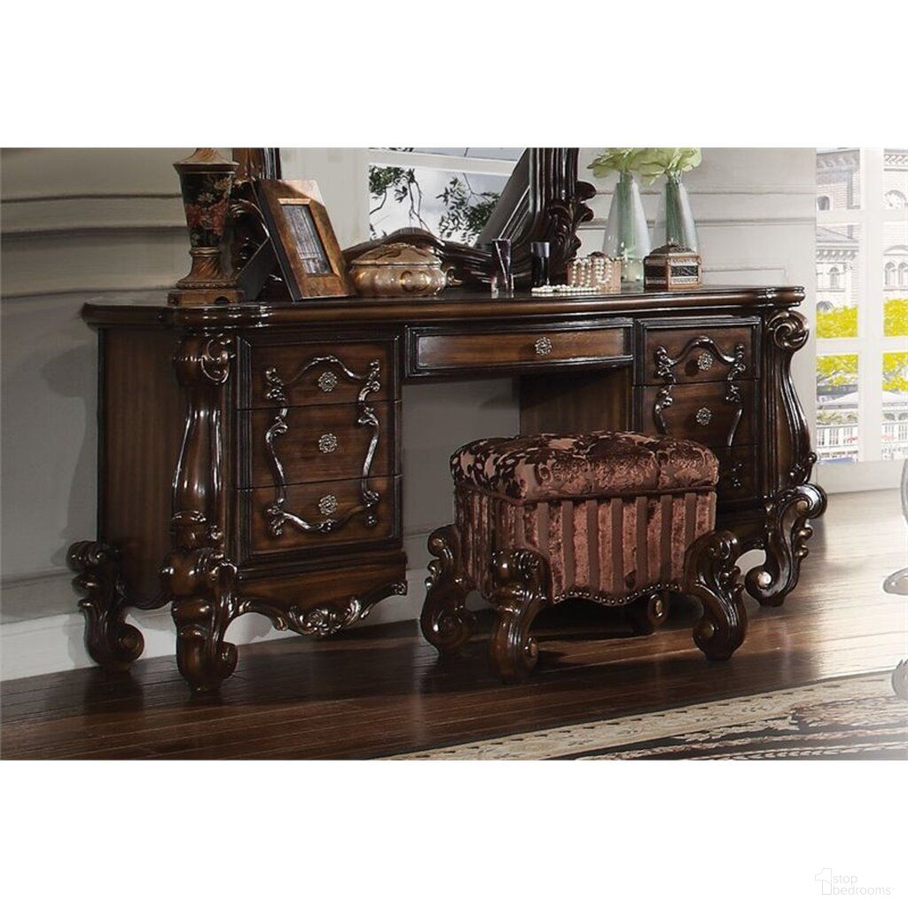 The appearance of Acme Versailles Vanity Desk in Cherry Oak designed by ACME in the rustic / southwestern interior design. This brown piece of furniture was selected by 1StopBedrooms from Versailles Collection to add a touch of cosiness and style into your home. Sku: 21107. Material: Wood.