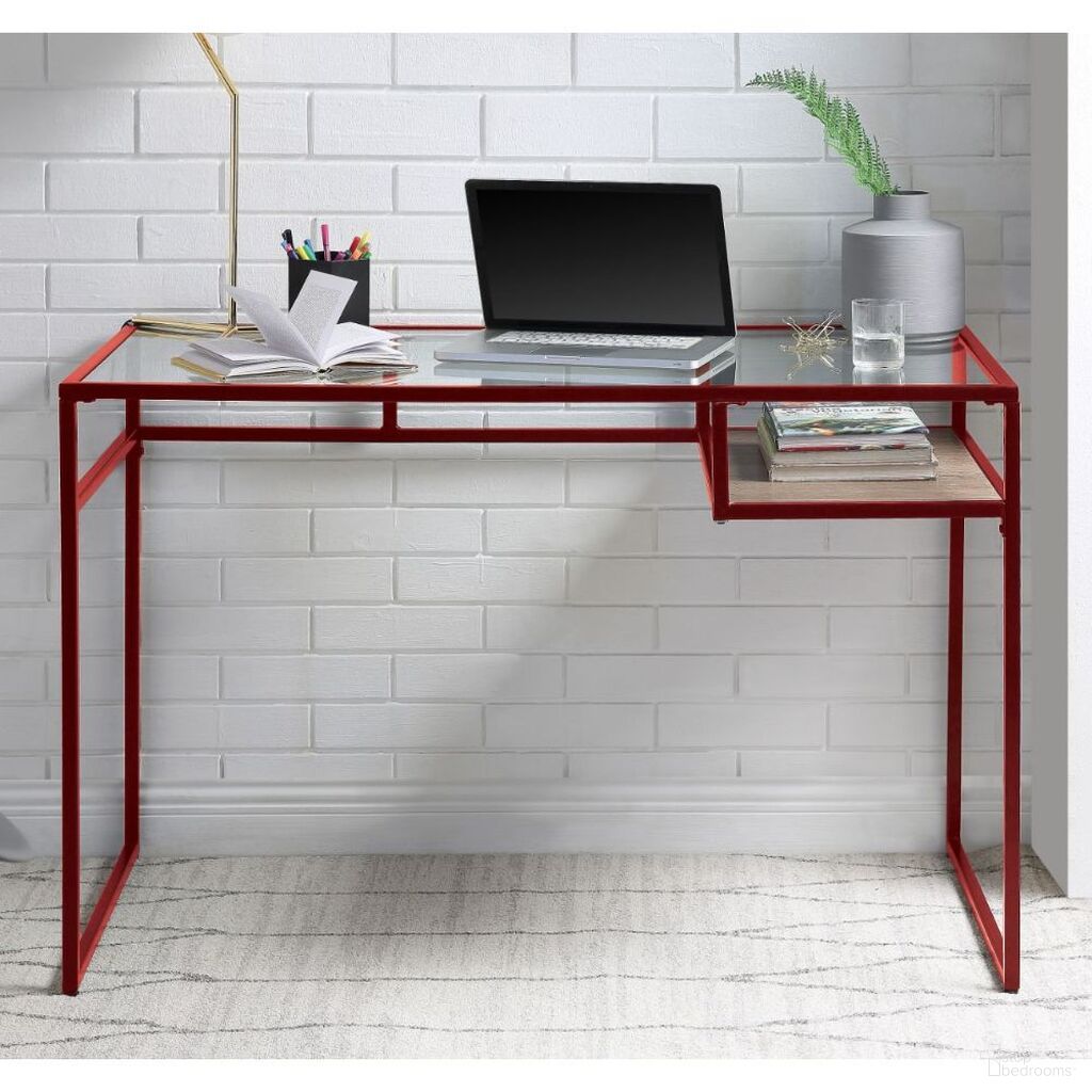 The appearance of Acme Yasin Writing Desk In Red And Glass designed by ACME in the industrial interior design. This red piece of furniture was selected by 1StopBedrooms from Yasin Collection to add a touch of cosiness and style into your home. Sku: 92584. Material: Wood.