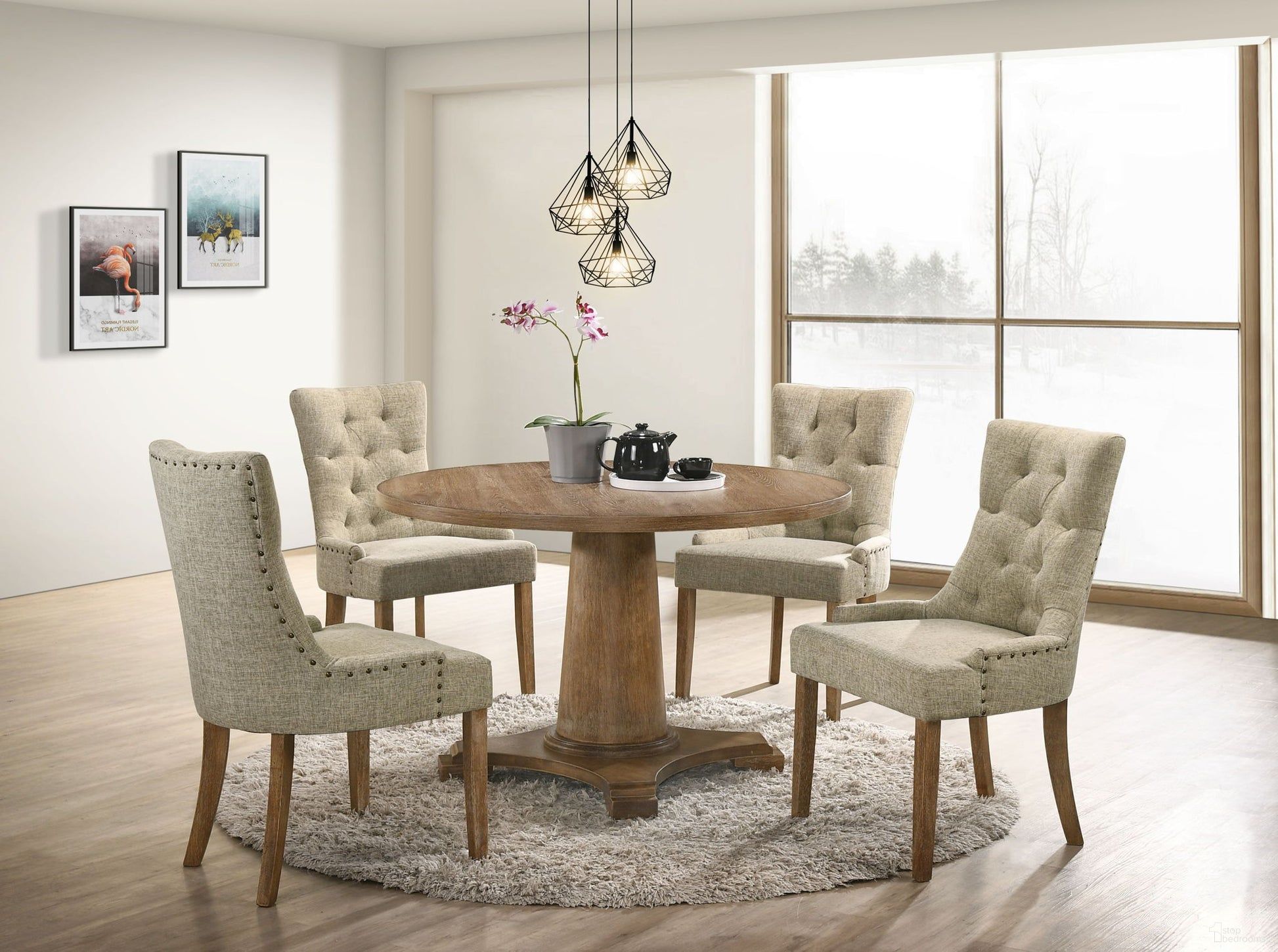 The appearance of Acme Yotam Dining Room Set In Salvaged Oak Finish designed by ACME in the transitional interior design. This oak piece of furniture  was selected by 1StopBedrooms from Yotam Collection to add a touch of cosiness and style into your home. Sku: 77160T;77161ST;77162. Table Top Shape: Round. Material: Wood. Size: 48".