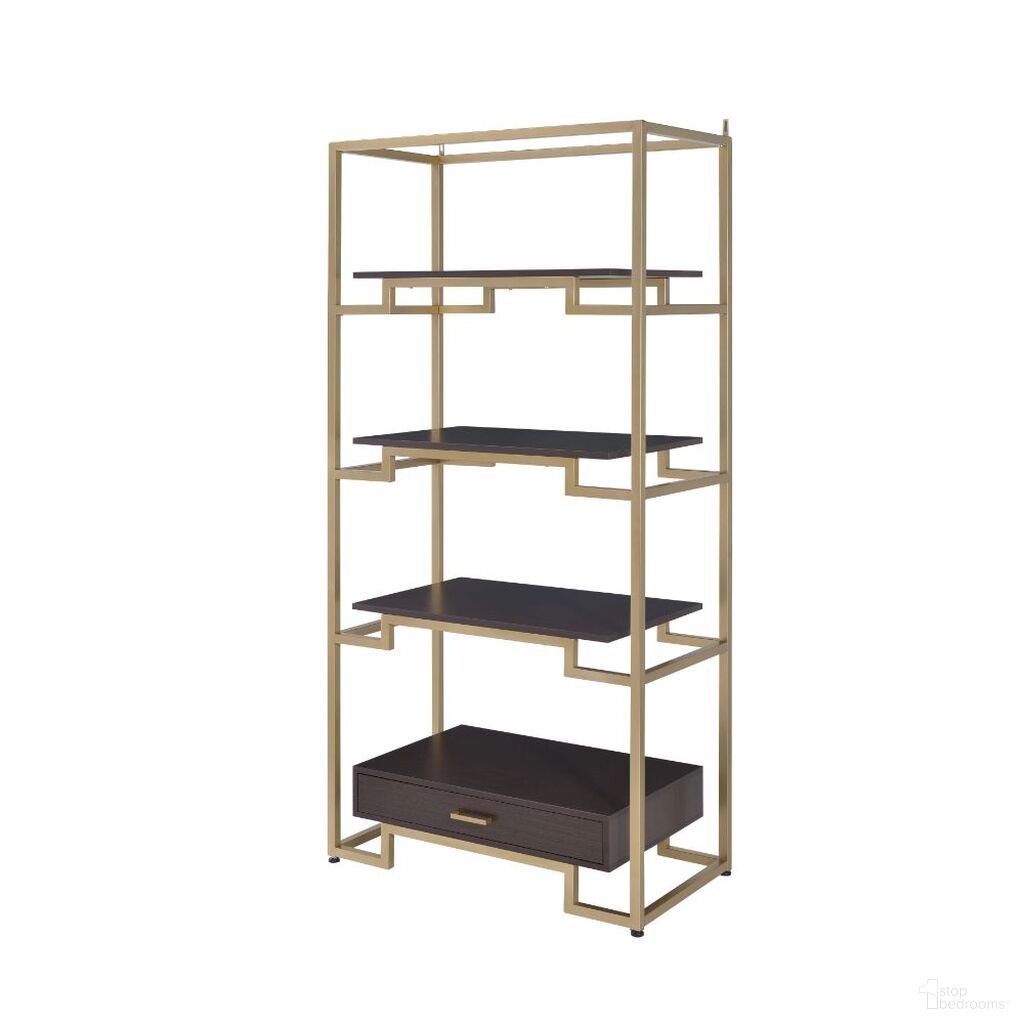 The appearance of Acme Yumia Bookshelf In Gold and Clear Glass designed by ACME in the modern / contemporary interior design. This gold piece of furniture  was selected by 1StopBedrooms from Yumia Collection to add a touch of cosiness and style into your home. Sku: 92787SH;92788PNL. Material: Wood.