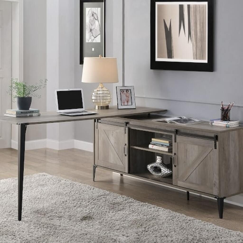 The appearance of Zakwani 65 Inch Writing Desk In Gray Oak And Black Finish designed by ACME in the industrial interior design. This oak piece of furniture  was selected by 1StopBedrooms from Zakwani Collection to add a touch of cosiness and style into your home. Sku: OF00001-1;OF00001-2. Material: Wood.
