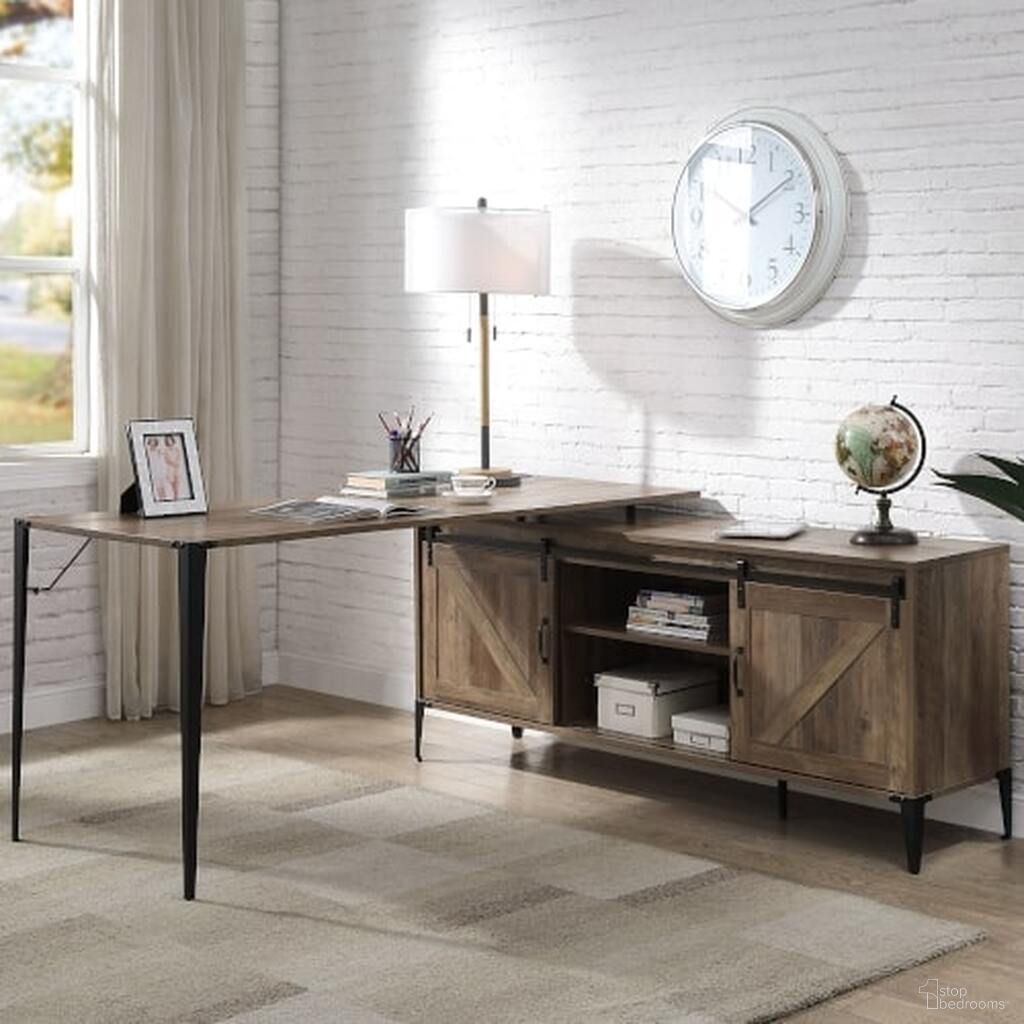 The appearance of Zakwani 65 Inch Writing Desk In Rustic Oak And Black Finish designed by ACME in the industrial interior design. This rustic oak piece of furniture  was selected by 1StopBedrooms from Zakwani Collection to add a touch of cosiness and style into your home. Sku: OF00002-1;OF00002-2. Material: Wood.