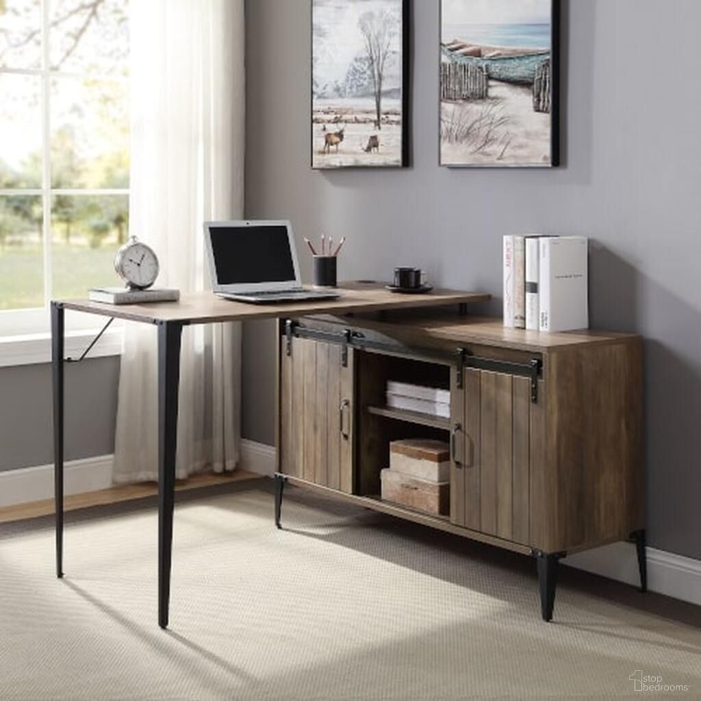 The appearance of Zakwani 48 Inch Writing Desk In Rustic Oak And Black Finish designed by ACME in the industrial interior design. This rustic oak piece of furniture  was selected by 1StopBedrooms from Zakwani Collection to add a touch of cosiness and style into your home. Sku: OF00010. Material: Wood.