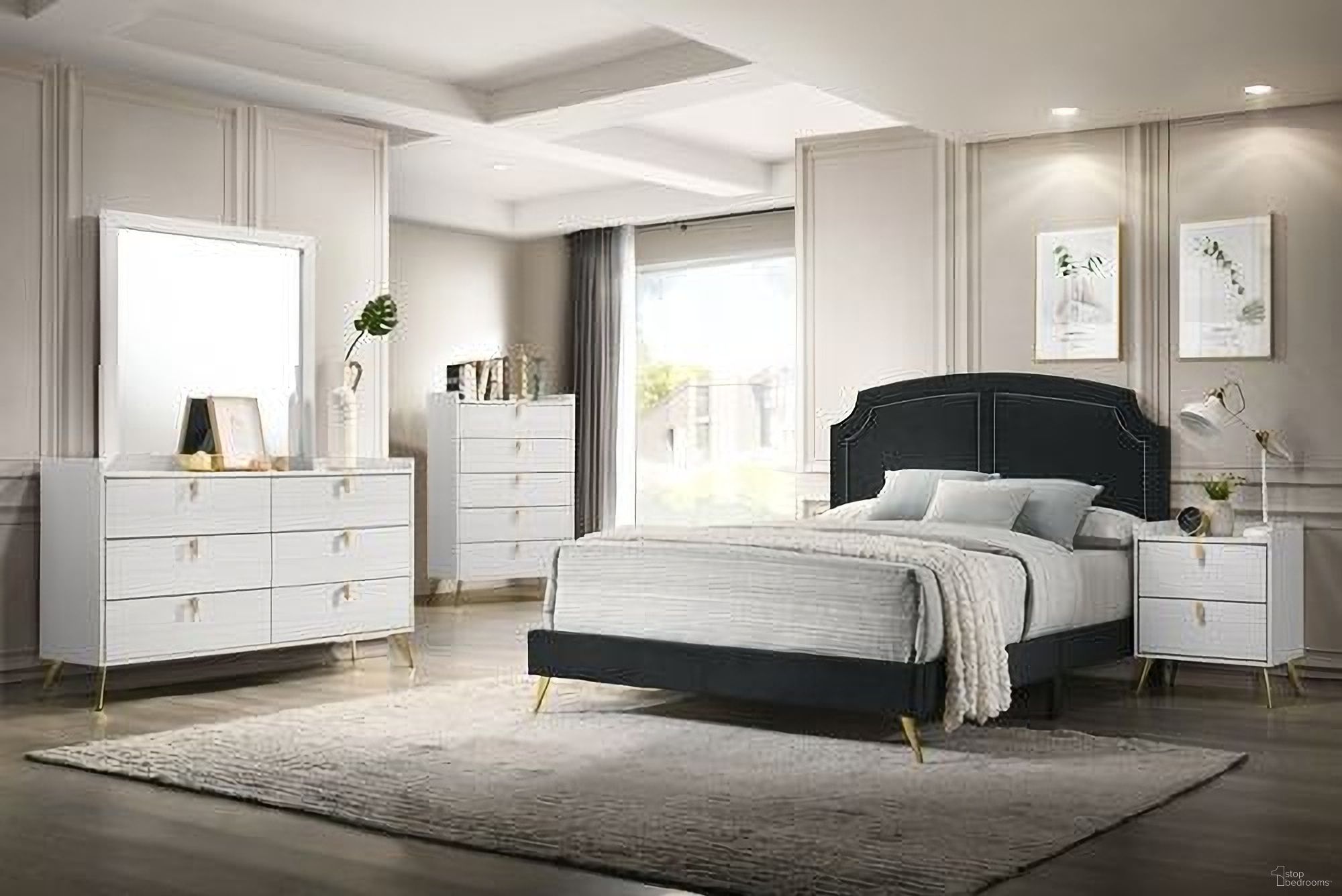 The appearance of Acme Zeena Eastern King Bed In Black Velvet designed by ACME in the modern / contemporary interior design. This black velvet piece of furniture  was selected by 1StopBedrooms from Zeena Collection to add a touch of cosiness and style into your home. Sku: BD01271EK. Bed Type: Panel Bed. Material: Wood. Bed Size: Eastern King.