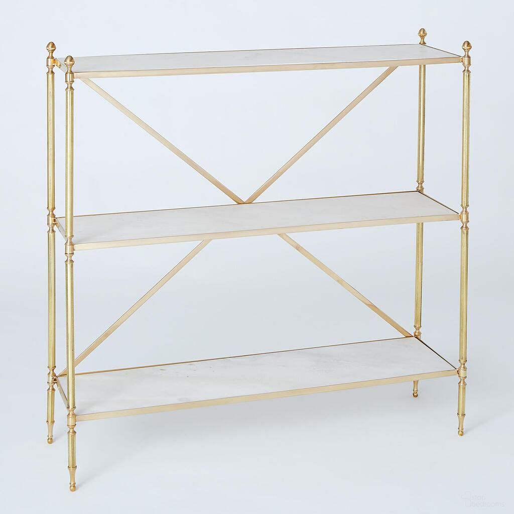 The appearance of Acorn Open Shelf In Brass designed by Global Views in the modern / contemporary interior design. This brass piece of furniture was selected by 1StopBedrooms from Acorn Collection to add a touch of cosiness and style into your home. Sku: WDS8009-GV. Material: Stone.