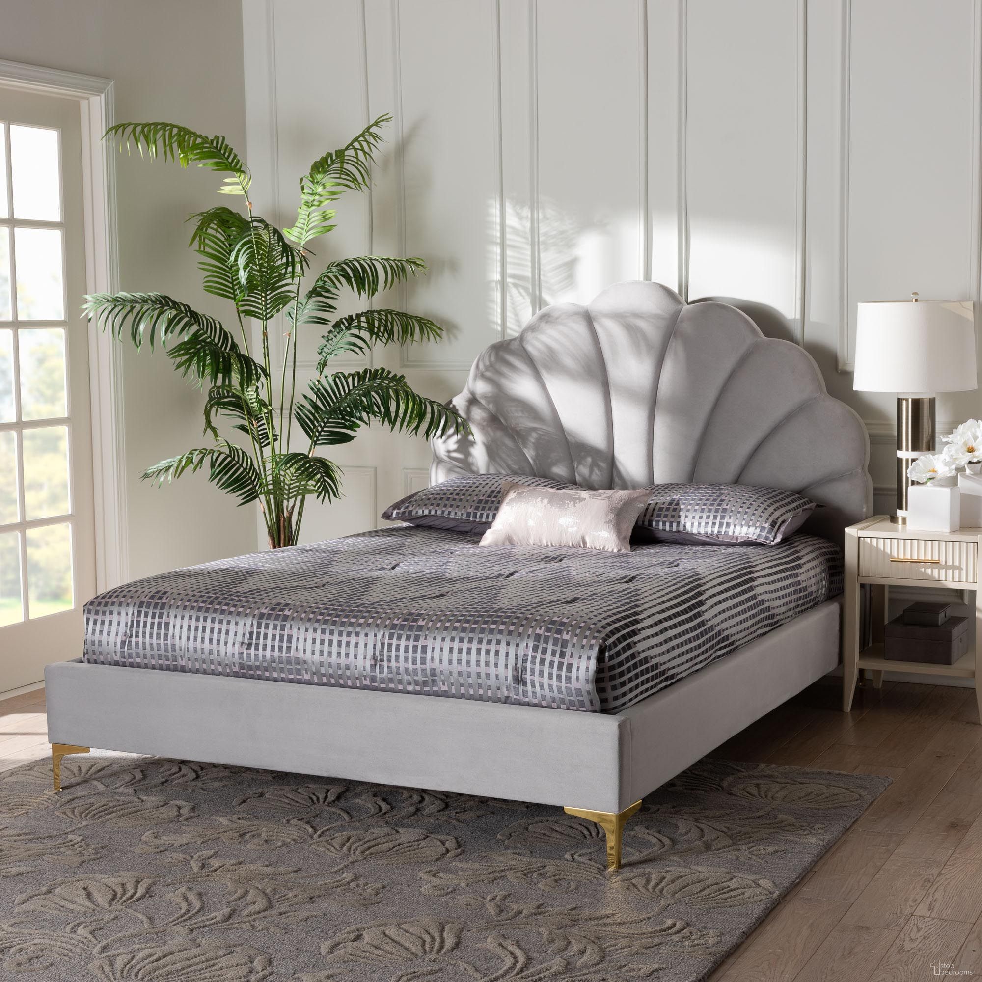 The appearance of Acosta Velvet Seashell Headboard Queen Platform Bed In Light Grey and Gold designed by Baxton Studio in the glam interior design. This light grey and gold piece of furniture was selected by 1StopBedrooms from Acosta Collection to add a touch of cosiness and style into your home. Sku: CF9434-Light Grey-Queen. Bed Type: Platform Bed. Material: Polyester. Bed Size: Queen.