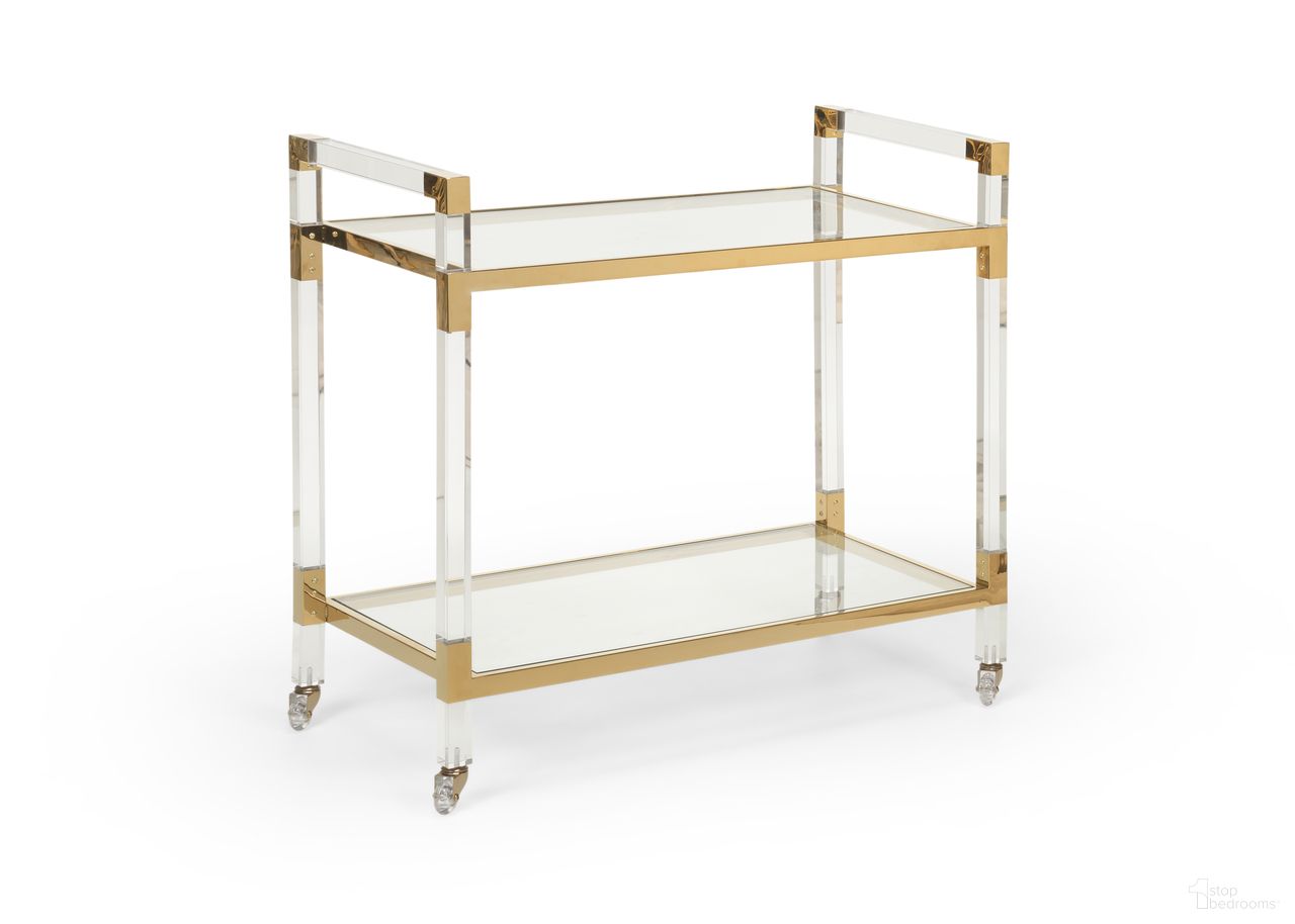 The appearance of Acrylic Bar Cart In Clear and Gold designed by Chelsea House in the modern / contemporary interior design. This clear/gold piece of furniture was selected by 1StopBedrooms from Chelsea House Misc Collection to add a touch of cosiness and style into your home. Sku: 383848. Material: Acrylic.