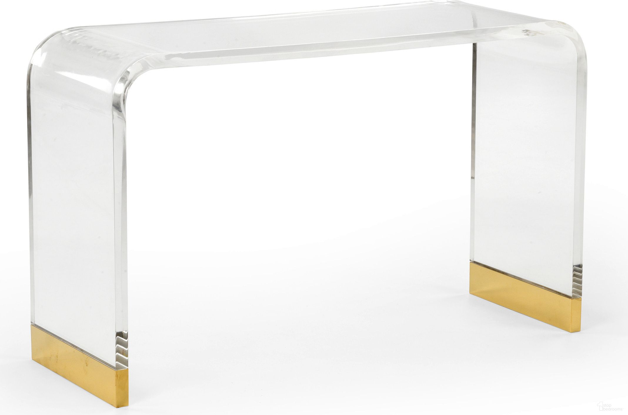 The appearance of Acrylic Waterfall Console In Clear and Gold designed by Chelsea House in the modern / contemporary interior design. This clear/gold piece of furniture was selected by 1StopBedrooms from Chelsea House Misc Collection to add a touch of cosiness and style into your home. Sku: 384401. Material: Acrylic.
