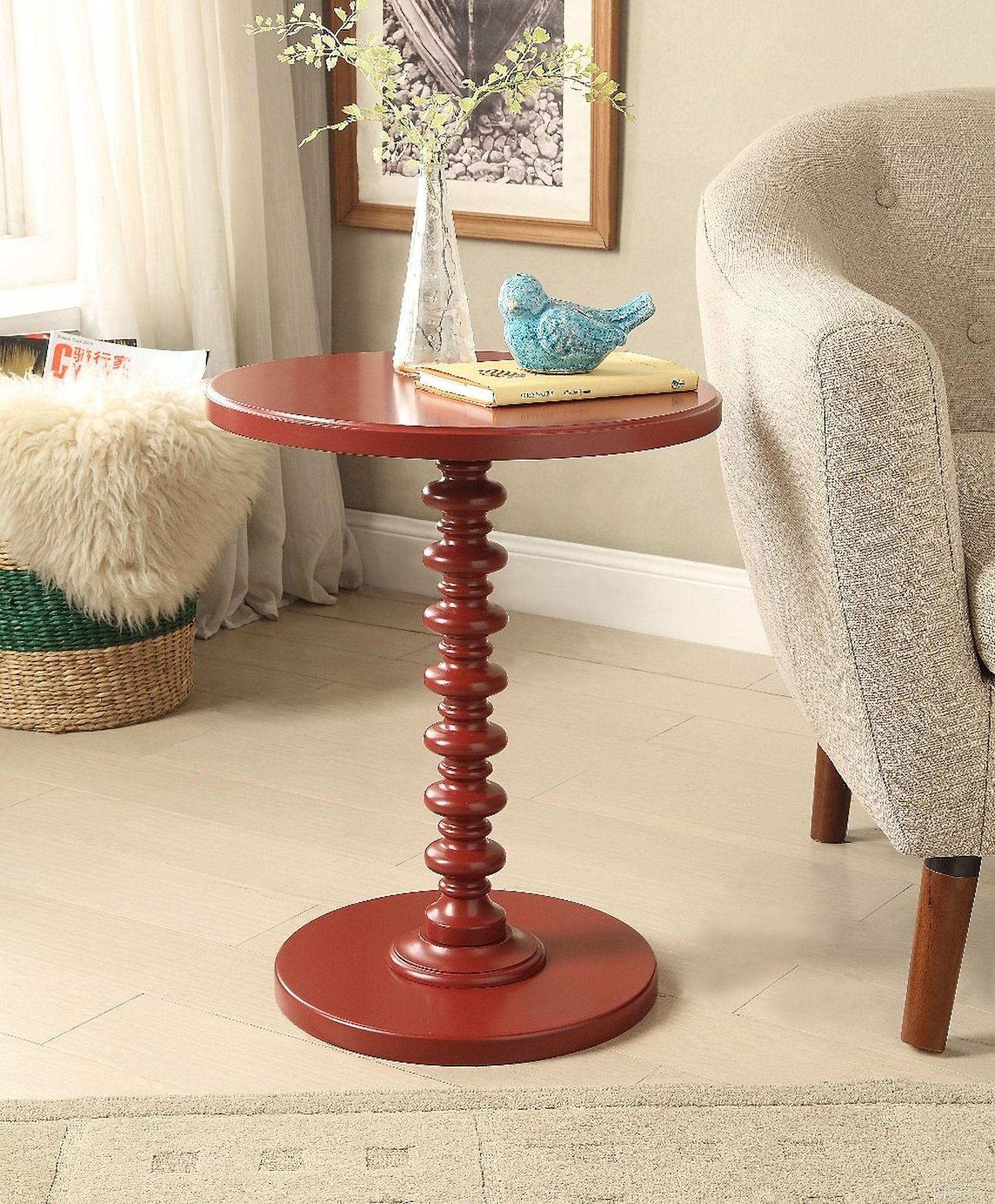 The appearance of Acton Red Side Table designed by ACME in the transitional interior design. This red piece of furniture  was selected by 1StopBedrooms from Acton Collection to add a touch of cosiness and style into your home. Sku: 82800. Material: Wood.