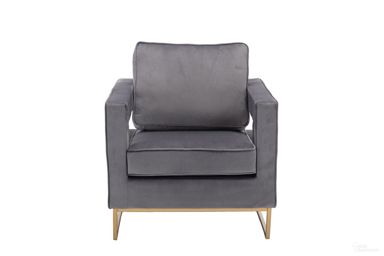 Adadon Velvet Upholstered Armchair In Gray and Gold