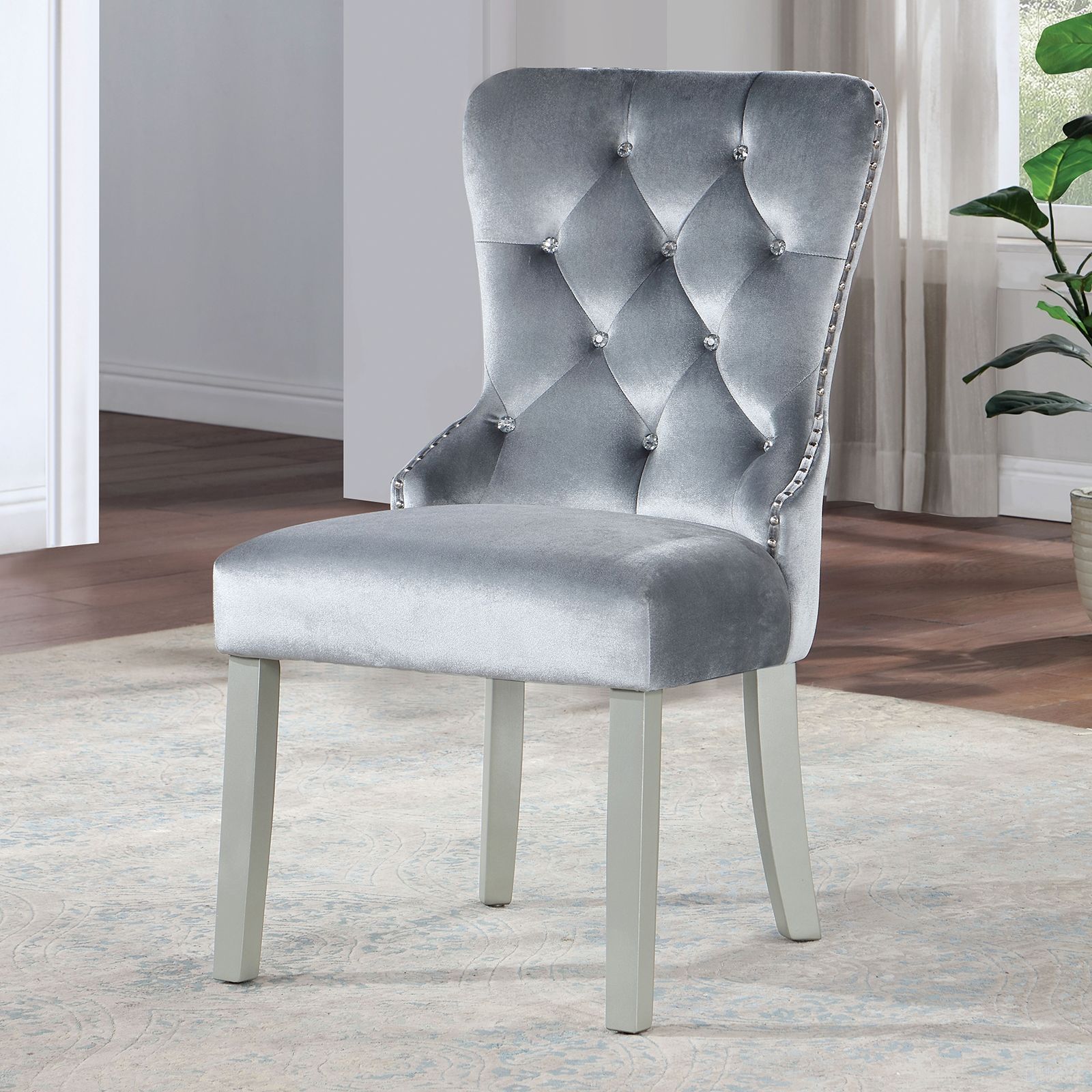 The appearance of Adalia Wingback Chair Set of 2 In Silver and Gray designed by Furniture of America in the glam interior design. This grey and silver piece of furniture  was selected by 1StopBedrooms from Adalia Collection to add a touch of cosiness and style into your home. Sku: CM3241GY-SC-2PK. Material: Wood.