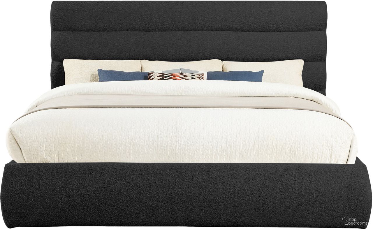 The appearance of Adam Boucle Fabric King Bed In Black designed by Meridian in the modern / contemporary interior design. This black piece of furniture was selected by 1StopBedrooms from Adam Collection to add a touch of cosiness and style into your home. Sku: B1256Black-K Box 1/2 (Headboard);B1256Black-K Box 2/2 (Footboard / Rails / Slats). Bed Type: Panel Bed. Bed Size: King. Material: Boucle Fabric.