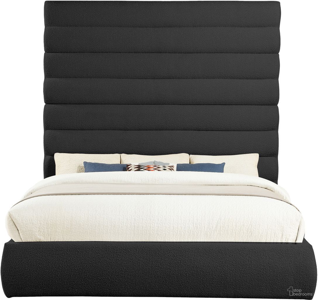 The appearance of Adam Boucle Fabric King Bed In Black designed by Meridian in the modern / contemporary interior design. This black piece of furniture  was selected by 1StopBedrooms from Adam Collection to add a touch of cosiness and style into your home. Sku: B1256Black-K Box 1/4 (Headboard);B1256Black-K Box 2/4 (Footboard / Rails / Slats);B1256Black-K Box 3/4 (King Panel);B1256Black-K Box 4/4 (King Panel). Bed Type: Panel Bed. Bed Size: King. Material: Boucle Fabric.
