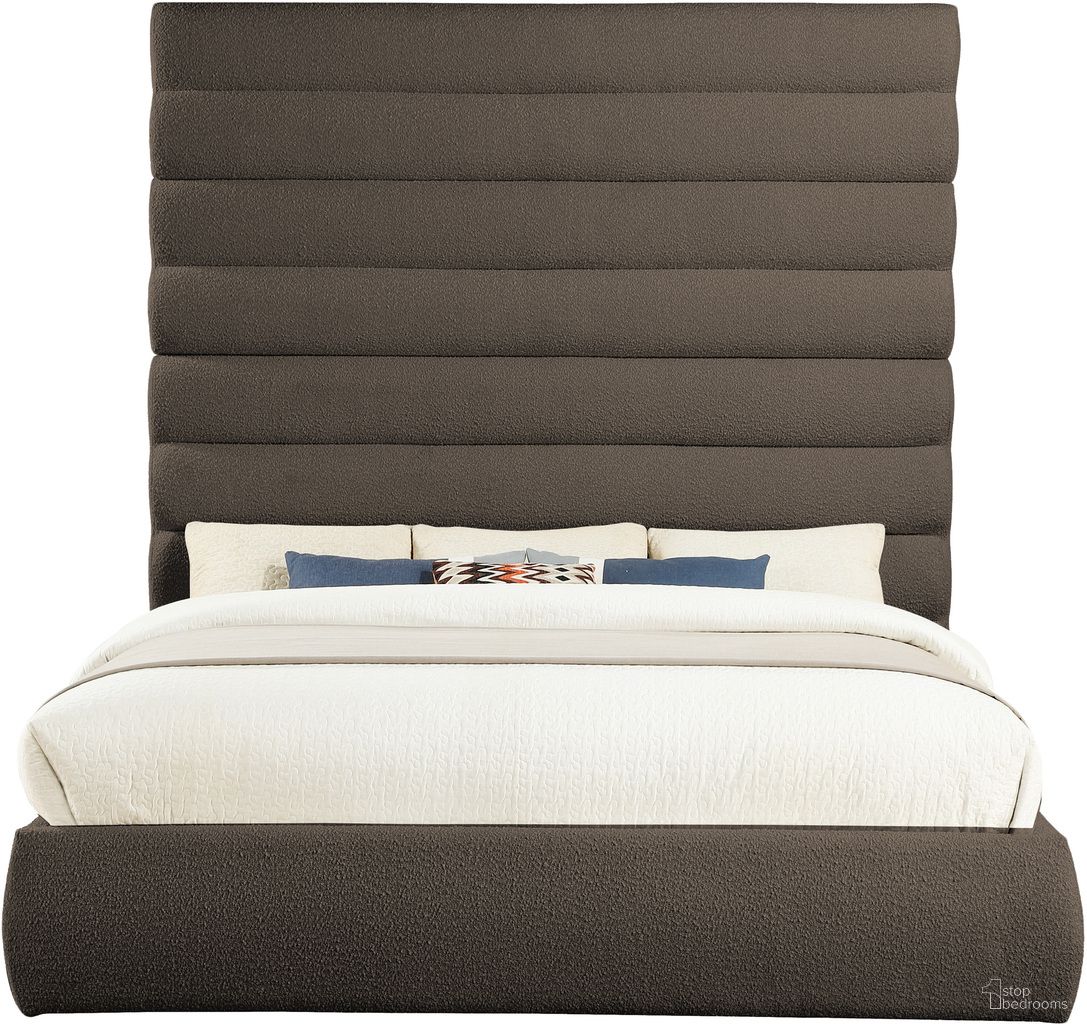 Adam Boucle Fabric King Bed In Brown