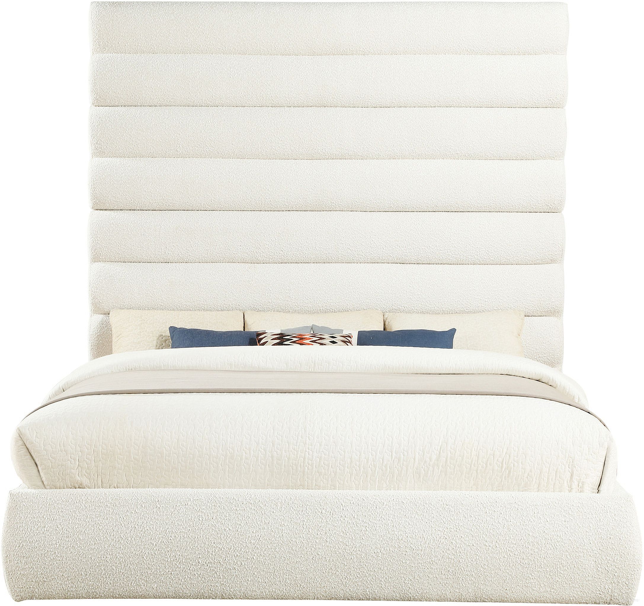 The appearance of Adam Boucle Fabric King Bed In Cream designed by Meridian in the modern / contemporary interior design. This cream piece of furniture  was selected by 1StopBedrooms from Adam Collection to add a touch of cosiness and style into your home. Sku: B1256Cream-K Box 1/4 (Headboard);B1256Cream-K Box 2/4 (Footboard / Rails / Slats);B1256Cream-K Box 3/4 (King Panel);B1256Cream-K Box 4/4 (King Panel). Bed Type: Panel Bed. Bed Size: King. Material: Boucle Fabric.