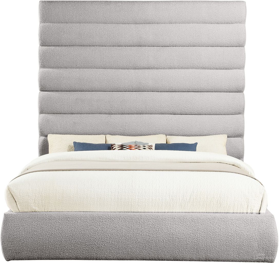 Adam Boucle Fabric King Bed In Taupe