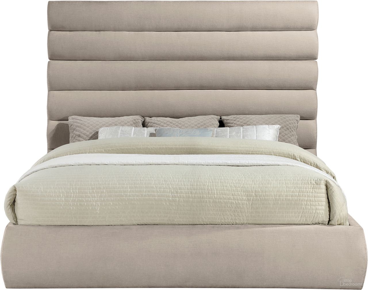 Adam Chenille Fabric King Bed In Beige Chenille