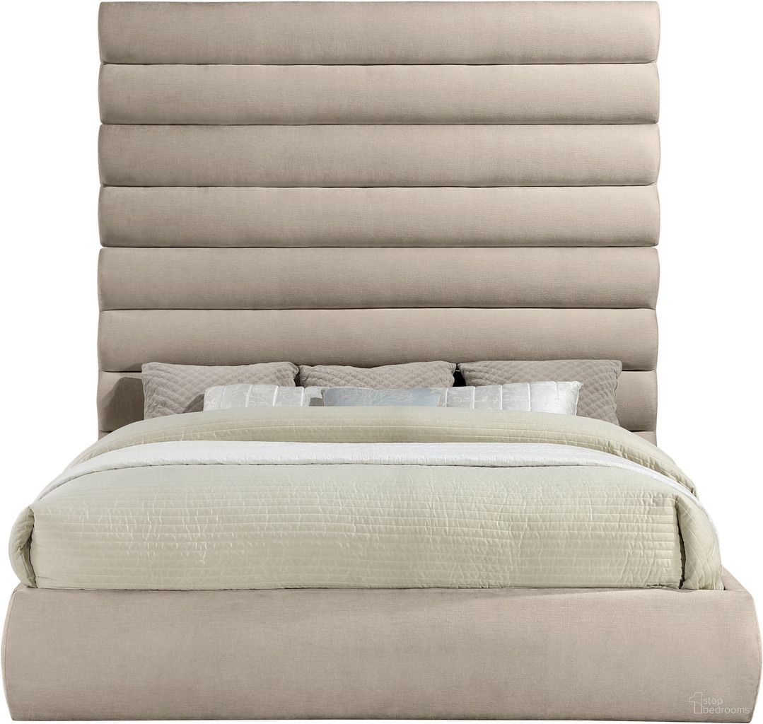 Adam Chenille Fabric King Bed In Beige Chenille