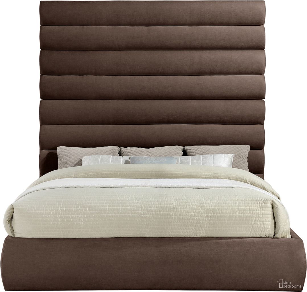 The appearance of Adam Chenille Fabric King Bed In Brown designed by Meridian in the modern / contemporary interior design. This brown piece of furniture  was selected by 1StopBedrooms from Adam Collection to add a touch of cosiness and style into your home. Sku: B1257Brown-K Box 1/4 (Headboard);B1257Brown-K Box 2/4 (Footboard / Rails / Slats);B1257Brown-K Box 3/4 (King Panel);B1257Brown-K Box 4/4 (King Panel). Bed Type: Panel Bed. Bed Size: King. Material: Chenille.