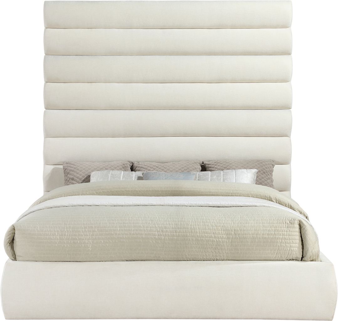 Adam Chenille Fabric King Bed In Cream Chenille