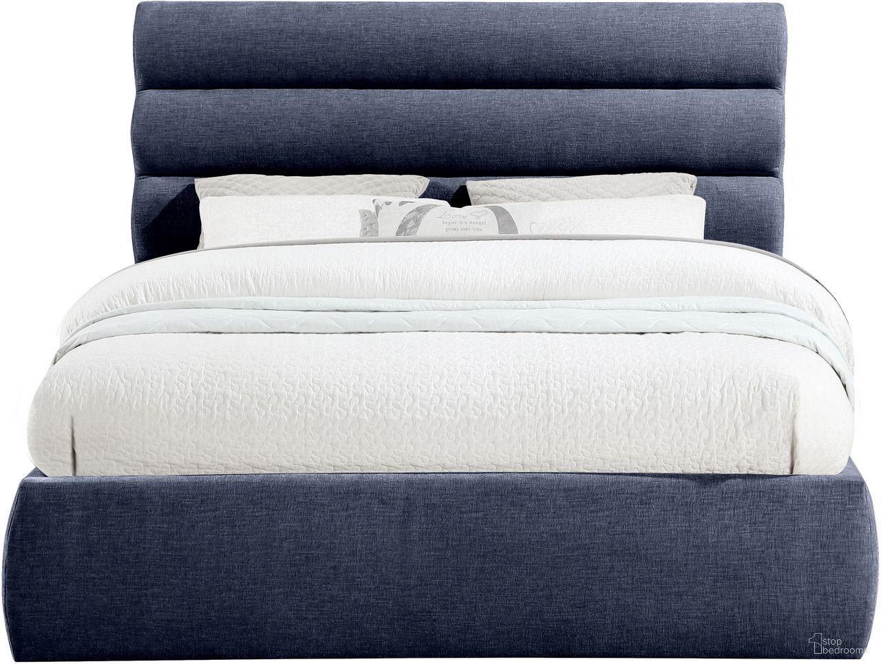 Adam Chenille Fabric Queen Bed In Navy