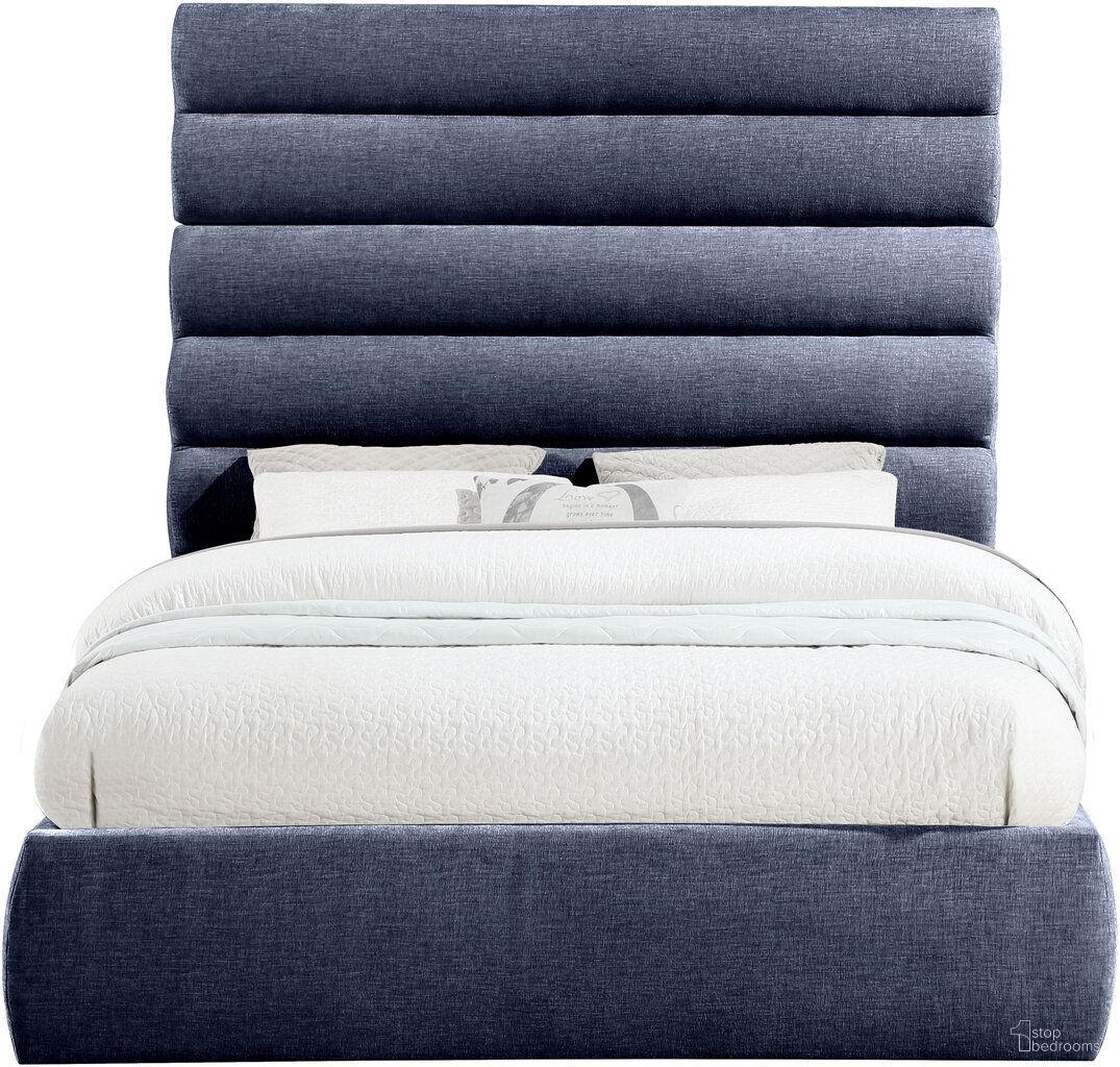 Adam Chenille Fabric Queen Bed In Navy
