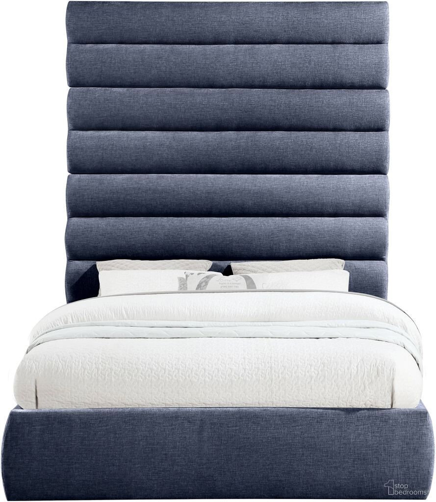 Adam Chenille Fabric Queen Bed In Navy