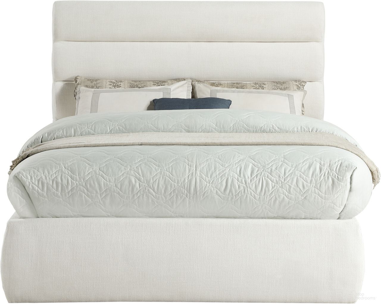 Adam Linen Textured Fabric Full Bed In Cream Linen