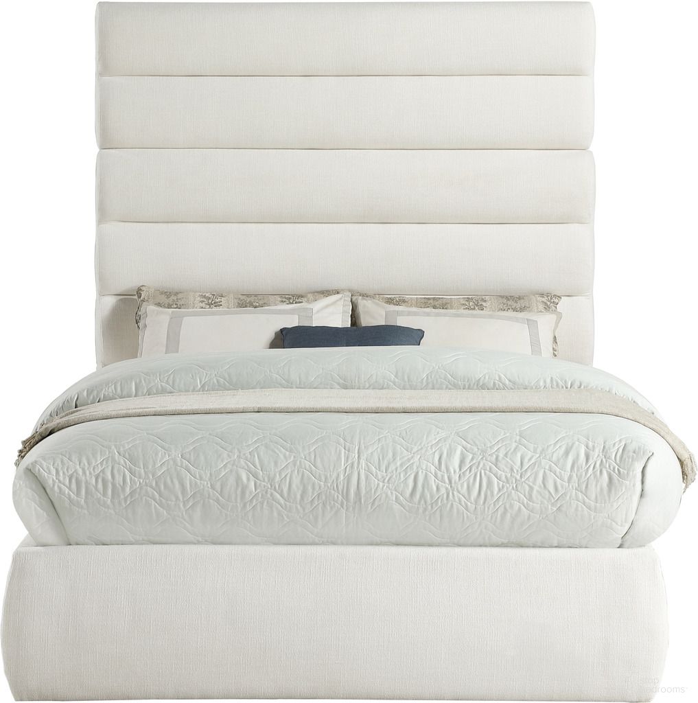Adam Linen Textured Fabric Full Bed In Cream Linen