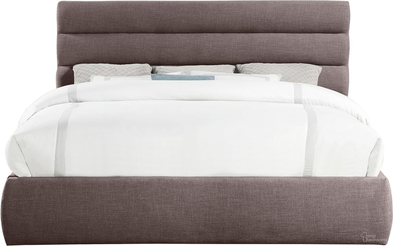 Adam Linen Textured Fabric King Bed In Brown