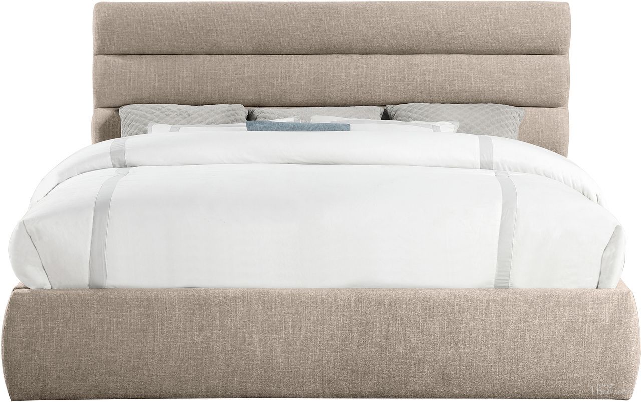 Adam Linen Textured Fabric King Bed In Beige Linen
