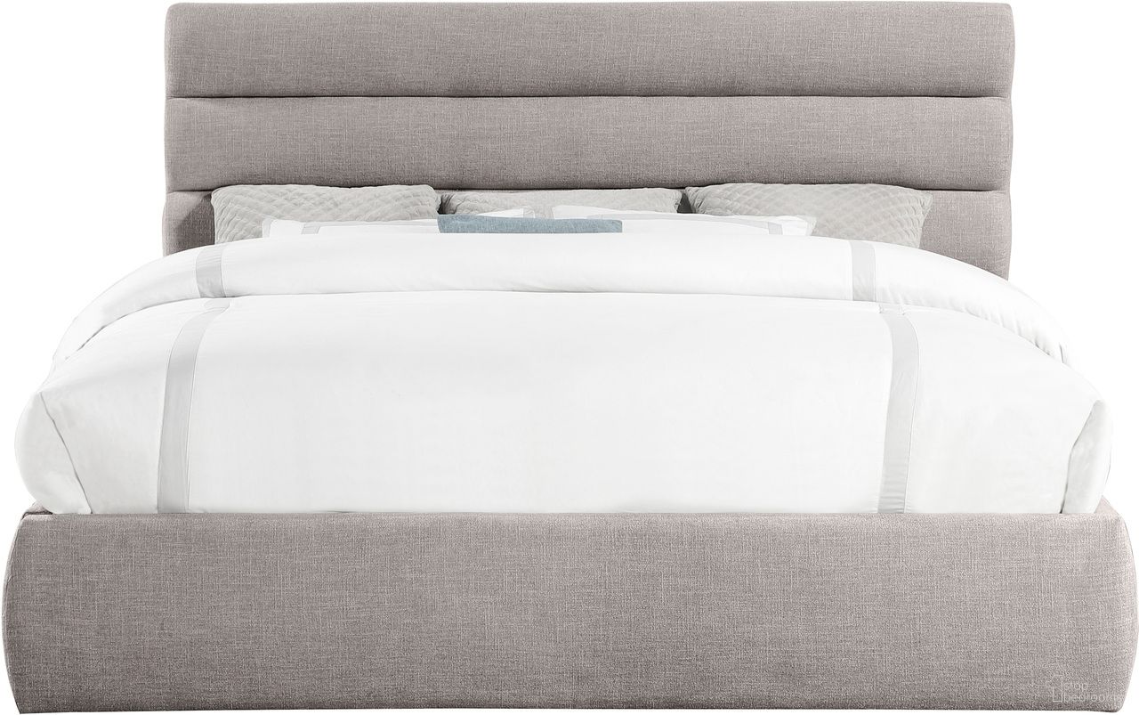 Adam Linen Textured Fabric King Bed In Taupe