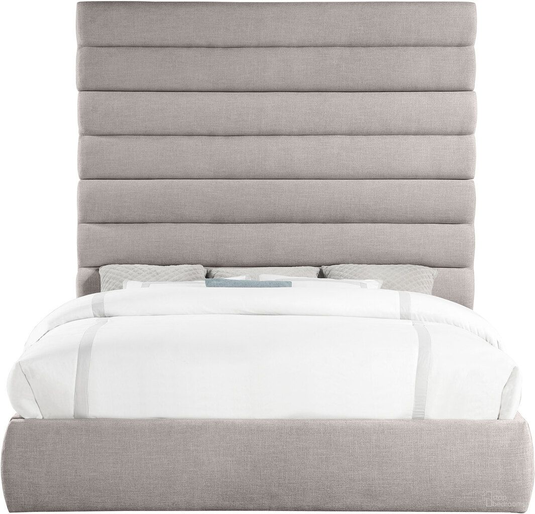 Adam Linen Textured Fabric King Bed In Taupe
