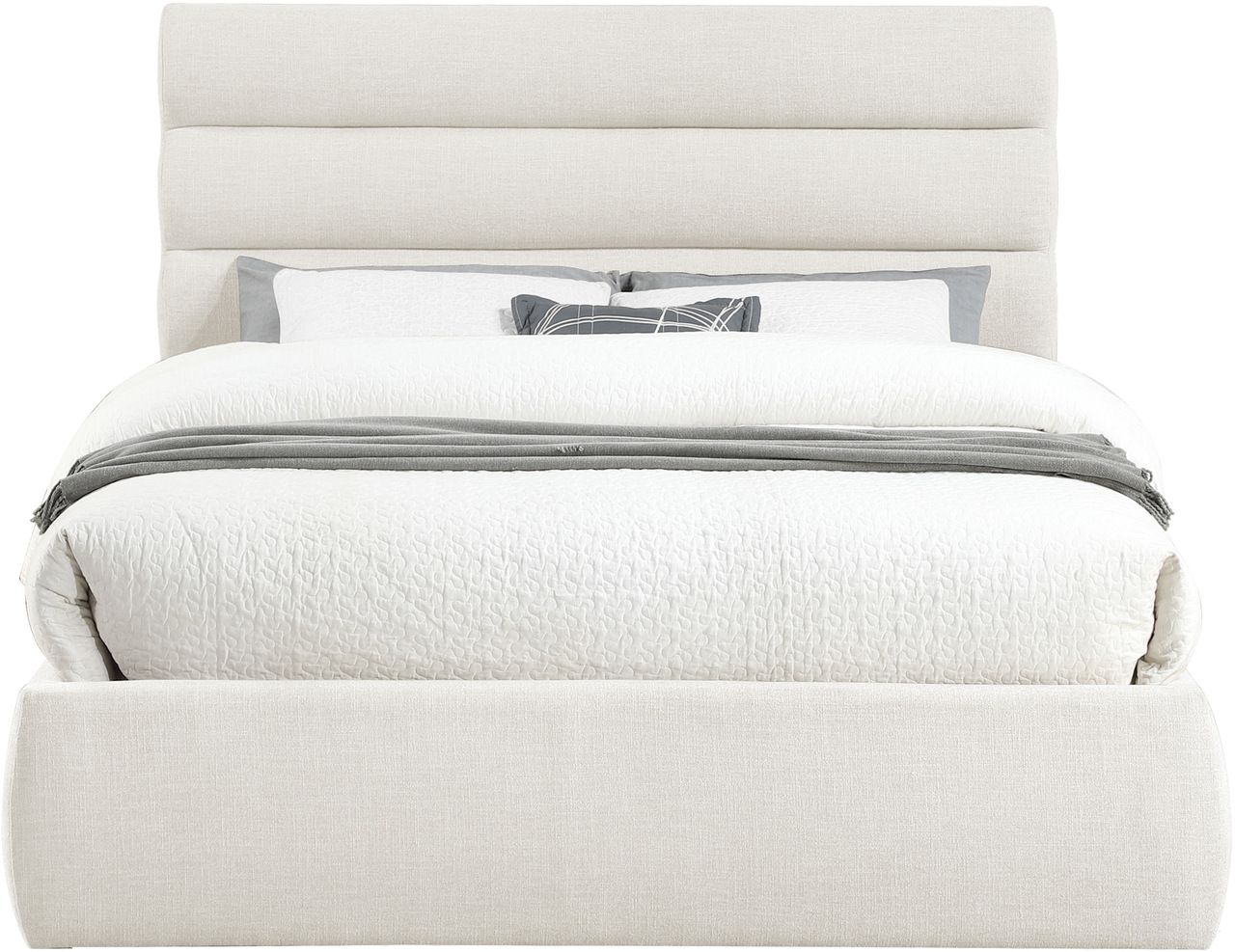 The appearance of Adam Linen Textured Fabric Queen Bed In Cream Linen designed by Meridian in the modern / contemporary interior design. This cream linen piece of furniture was selected by 1StopBedrooms from Adam Collection to add a touch of cosiness and style into your home. Sku: B1255Cream-Q Box 1/2 (Headboard);B1255Cream-Q Box 2/2 (Footboard / Rails / Slats). Bed Type: Panel Bed. Bed Size: Queen. Material: Linen.