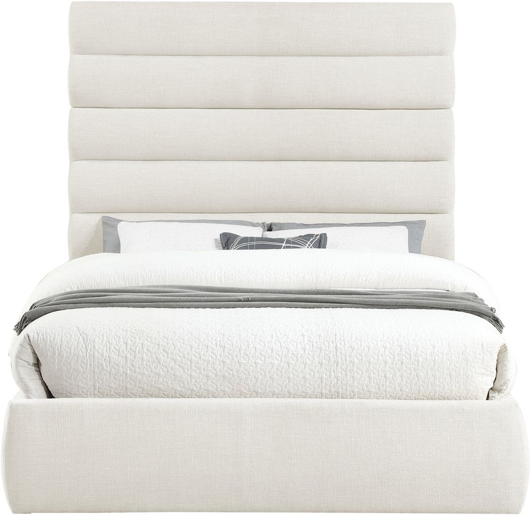 Adam Linen Textured Fabric Queen Bed In Cream Linen