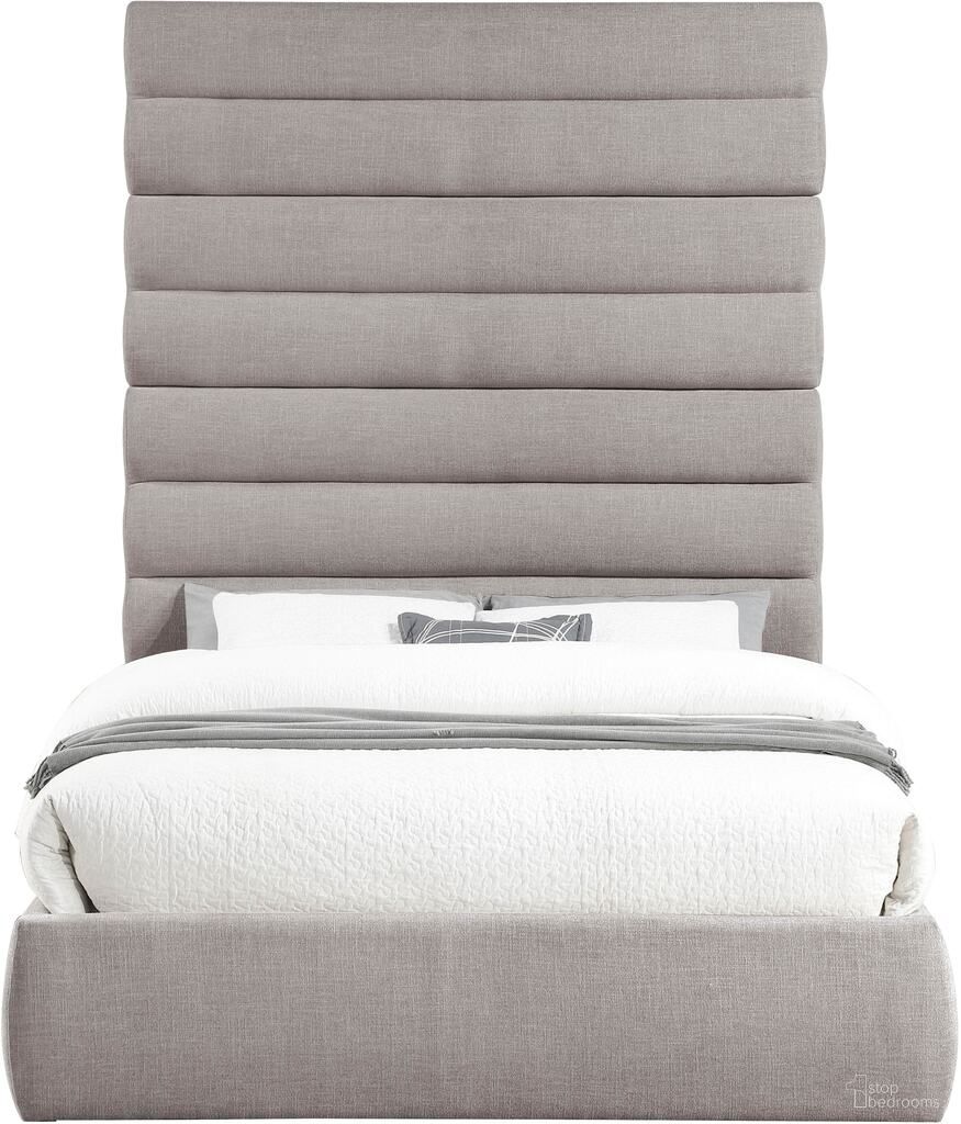 Adam Linen Textured Fabric Queen Bed In Taupe