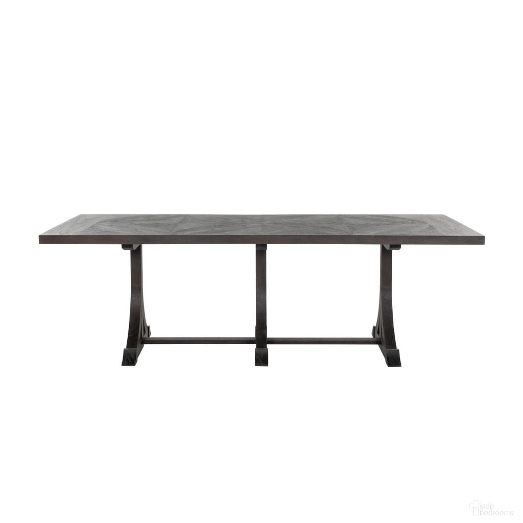 The appearance of Adams Dining Table In Cerused Forest Black designed by Gabby in the transitional interior design. This cerused forest black piece of furniture  was selected by 1StopBedrooms from Adams Collection to add a touch of cosiness and style into your home. Sku: SCH-175038. Table Base Style: Trestle. Table Top Shape: Rectangular. Size: 39" x 94". Material: Mindi Veneer.